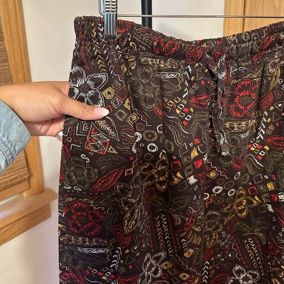 Brown Pull On Adjustable Fun Patterned Pants Size 14 Breckenridge Culottes A10 - Picture 6 of 9